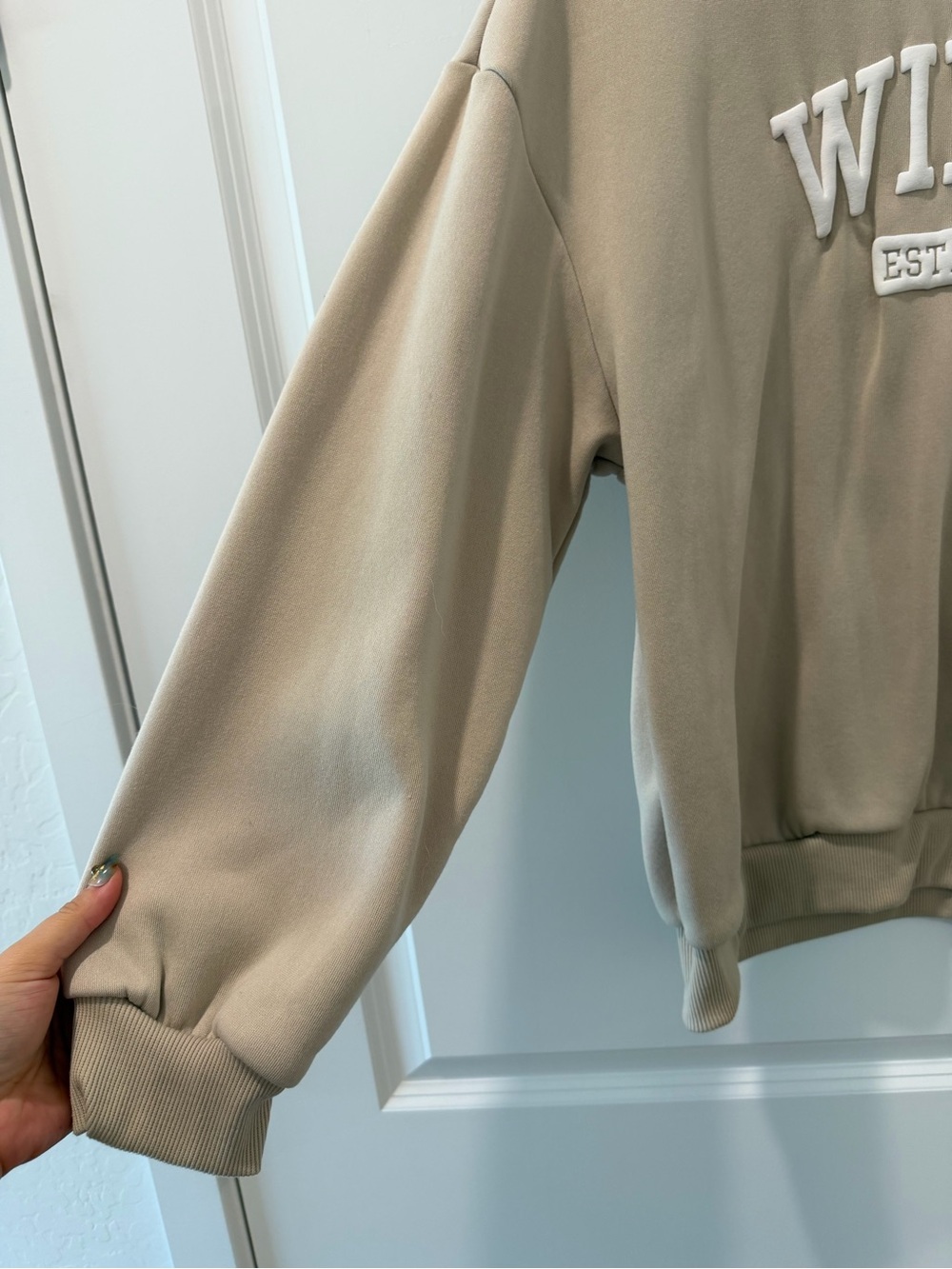 SHEIN Wifey EST. 2023 Beige Crewneck Sweatshirt - Picture 4 of 5